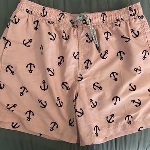 Mens swim trunks- pink with navy anchors